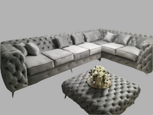 Load image into Gallery viewer, Chesterfield corner couch + Free ottoman table
