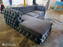 Load image into Gallery viewer, Full Buttoned L shape Chesterfield couch
