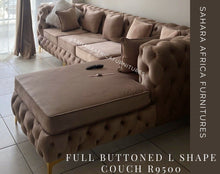 Load image into Gallery viewer, Full Buttoned L shape Chesterfield couch
